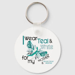 CERVICAL CANCER I Wear Teal White For My Mother 45 Key Ring