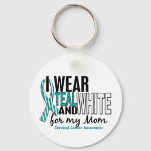 CERVICAL CANCER I Wear Teal & White For My Mum 10 Key Ring