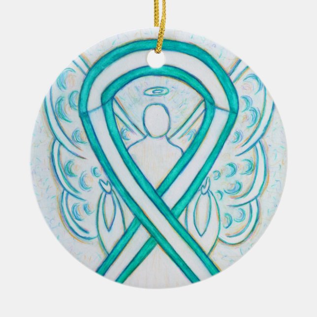 Cervical Cancer Ribbon Angel Custom Art Ornaments (Front)