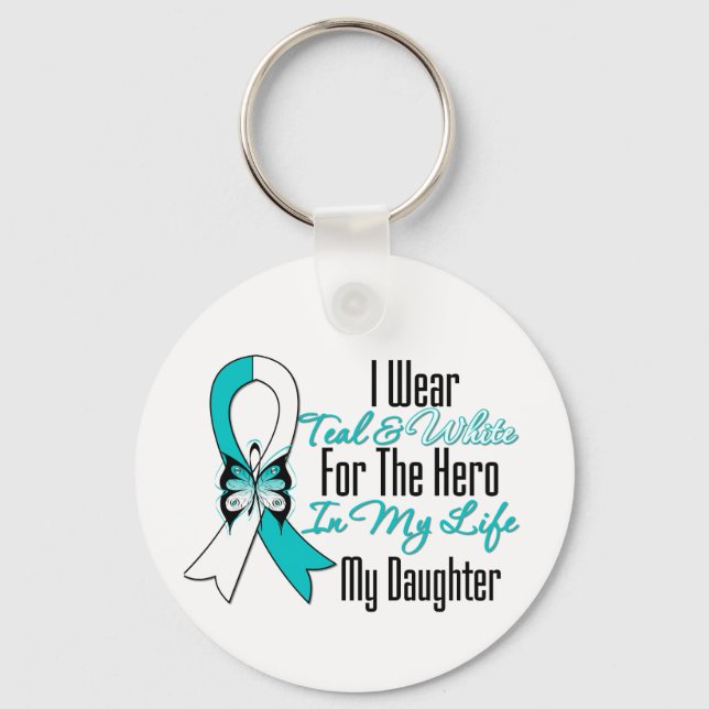 Cervical Cancer Ribbon My Hero My Daughter Key Ring (Front)