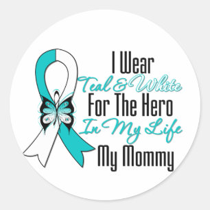 Cervical Cancer Ribbon My Hero My Mummy Classic Round Sticker