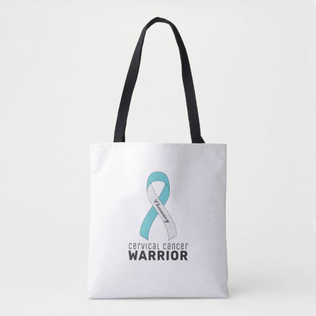 Cervical Cancer Ribbon White Tote Bag (Front)