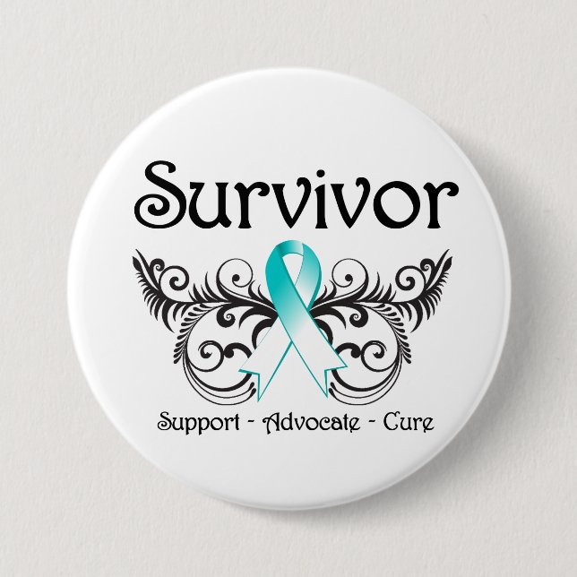 Cervical Cancer Survivor Floral Deco 7.5 Cm Round Badge (Front)