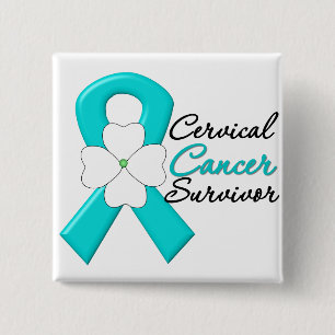 Cervical Cancer Survivor Flower Ribbon 15 Cm Square Badge