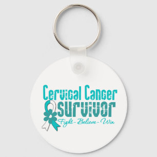 Cervical Cancer Survivor Flower Ribbon Key Ring