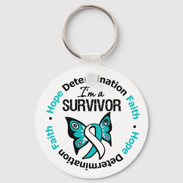 Cervical Cancer Survivor Hope Determination Faith Key Ring (Front)