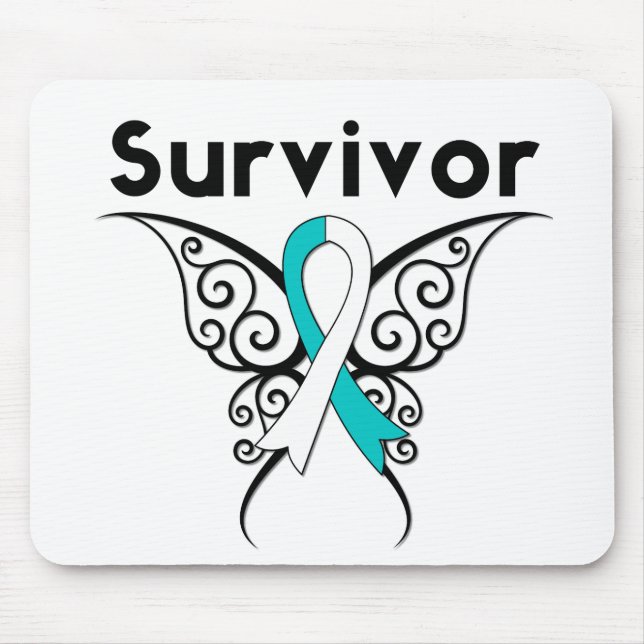 Cervical Cancer Survivor Tribal Butterfly Mouse Pad (Front)