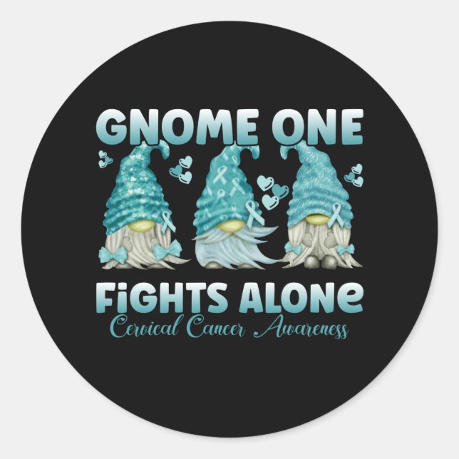 Cervical Cancer Teal Ribbon Gnome Classic Round Sticker (Front)