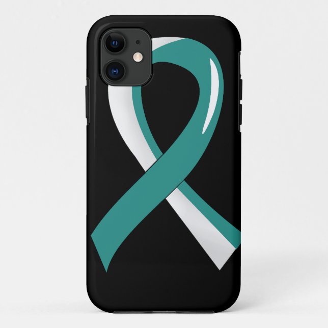 Cervical Cancer Teal White Ribbon 3 Case-Mate iPhone Case (Back)