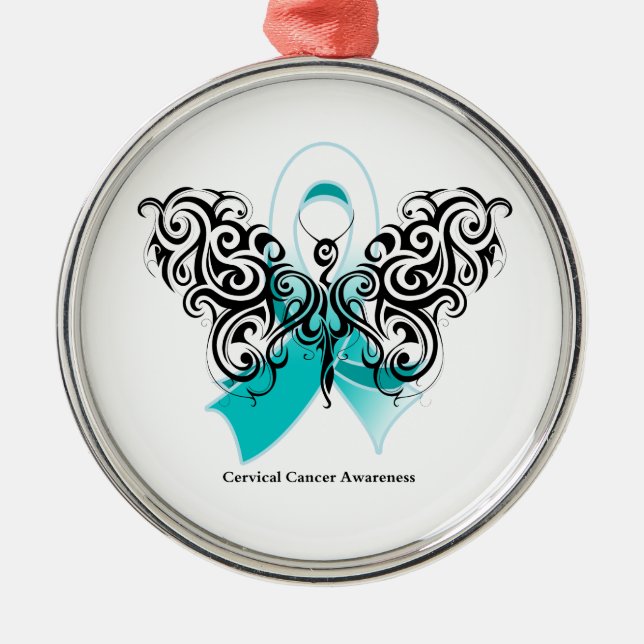Cervical Cancer Tribal Butterfly Ribbon Metal Tree Decoration (Front)
