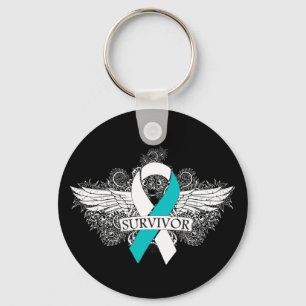 Cervical Cancer Winged SURVIVOR Ribbon Key Ring
