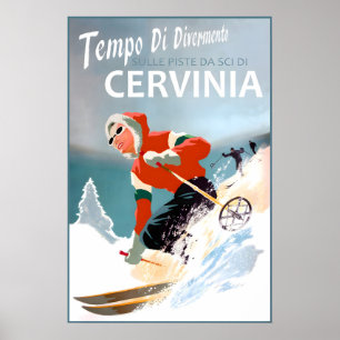 Cervinia Italy Ski Travel Poster New Retro Winter