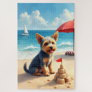 Cesky Terrier Beach Sandcastle Scene Jigsaw Puzzle