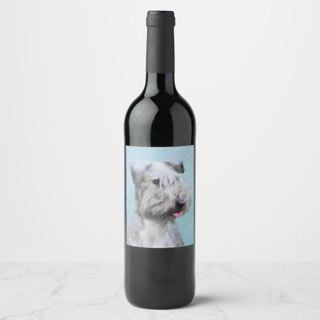 Cesky Terrier Painting - Cute Original Dog Art Wine Label (Front)