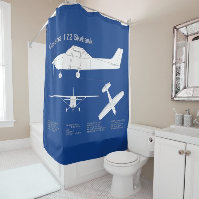 Cessna 172 Skyhawk - Aeroplane Blueprint Plans  AB Shower Curtain (In Situ)