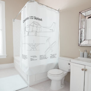 Cessna 172 Skyhawk - Aeroplane Blueprint Plans BD Shower Curtain