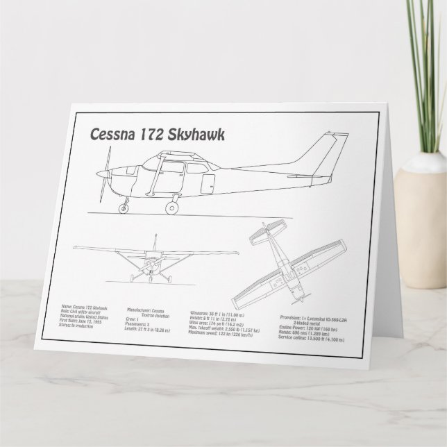 Cessna 172 Skyhawk - Aeroplane Blueprint Plans BD Thank You Card (Front)