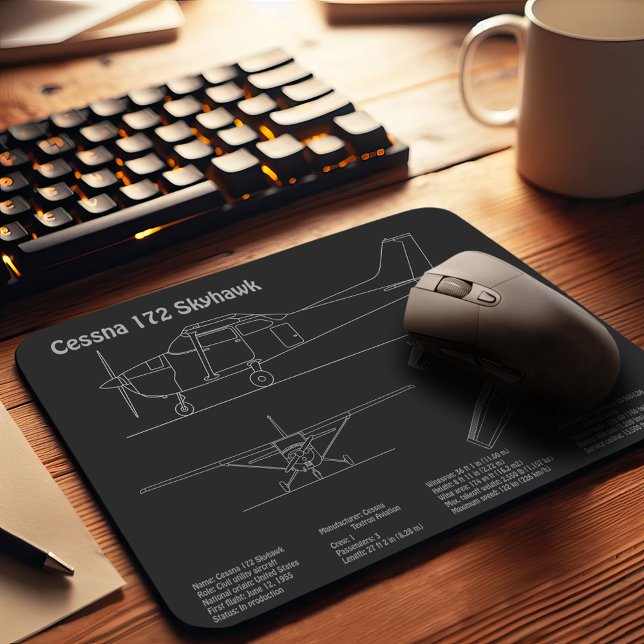 Cessna 172 Skyhawk - Aeroplane Blueprint Plans PD Mouse Pad (Creator Uploaded)