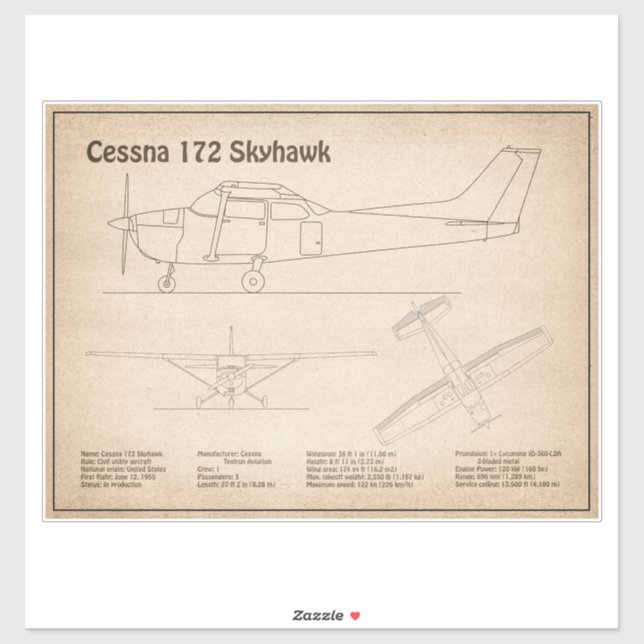 Cessna 172 Skyhawk - Aeroplane Blueprint Plans SD (Sheet)