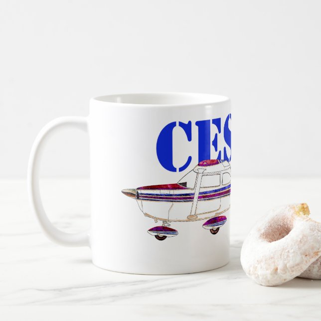 Cessna 172 Skyhawk Illustration Bold Text Design Coffee Mug (With Donut)