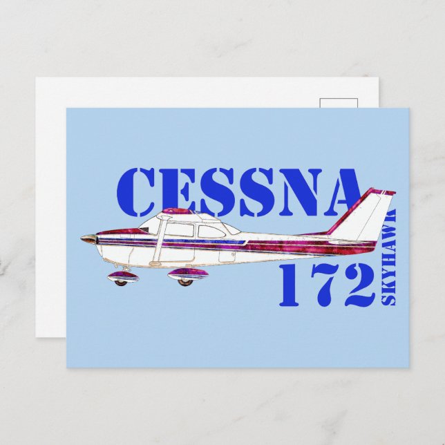 Cessna 172 Skyhawk Illustration Bold Text Design Postcard (Front/Back)