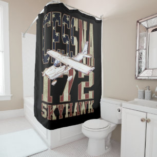 Cessna 172 Skyhawk with Vintage United States Flag Shower Curtain