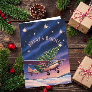 Cessna Aeroplane carries Christmas Tree Photo Funn Card