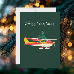 Cessna Aeroplane carries Christmas Tree Photo Funn Holiday Card