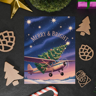 Cessna Aeroplane carries Christmas Tree Photo Funn Postcard