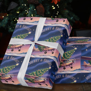 Cessna Aeroplane carries Christmas Tree Photo Funn Wrapping Paper