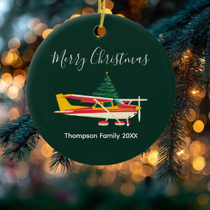 Cessna Aeroplane Christmas Tree Funny Custom Name Ceramic Ornament
