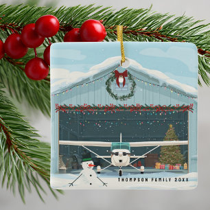 Cessna Aeroplane Christmas Tree in Hangar Vintage Ceramic Ornament
