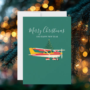 Cessna Airplane carries Christmas Tree Photo Funny Holiday Card