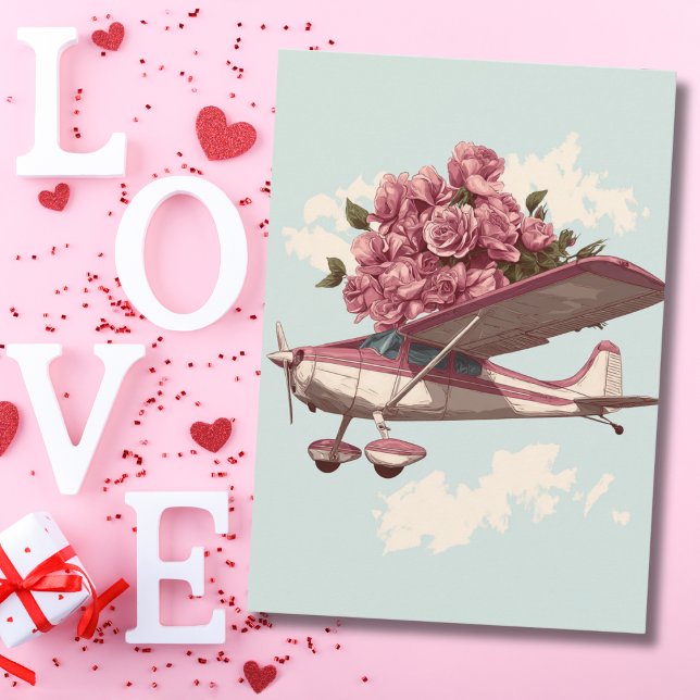 Cessna Airplane carries Flower Bouquet Photo Funny Holiday Card (Creator Uploaded)