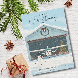 Cessna Airplane Christmas Tree in Hangar & Photo Holiday Card