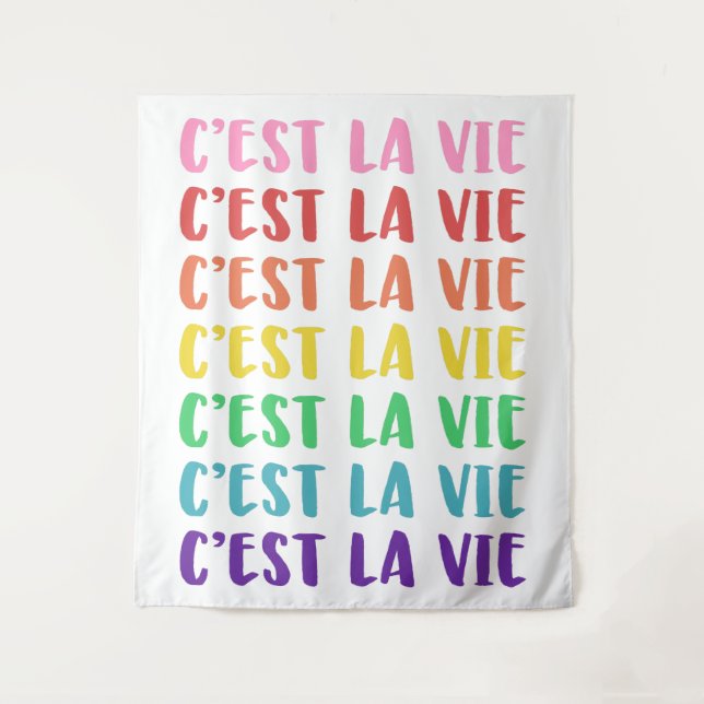 C'est La Vie French Saying in Rainbow Lettering Tapestry (Front)