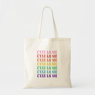 C'est La Vie French Saying in Rainbow Lettering Tote Bag