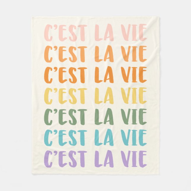 C'est La Vie | French Saying | Pastel Rainbow Text Fleece Blanket (Front)