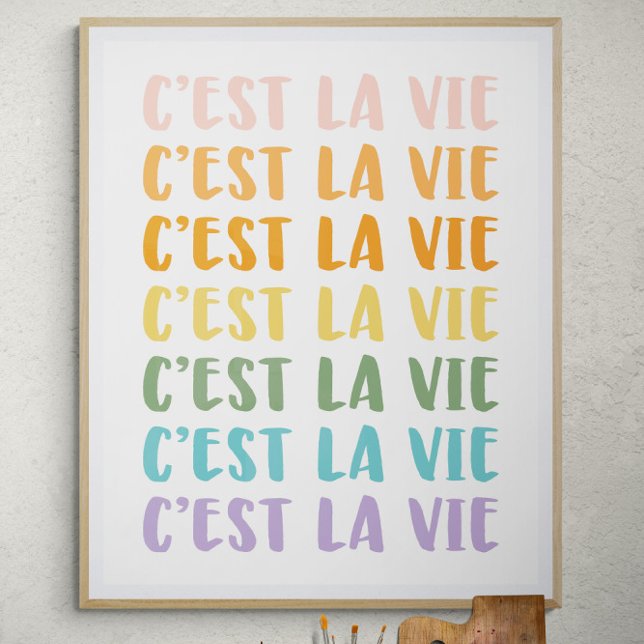 C'est La Vie | French Saying | Pastel Rainbow Text Poster (Creator Uploaded)