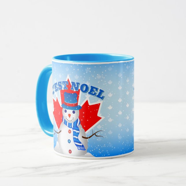 C'EST NOEL Canadian Maple Leaf Snowman Christmas Mug (Front Left)