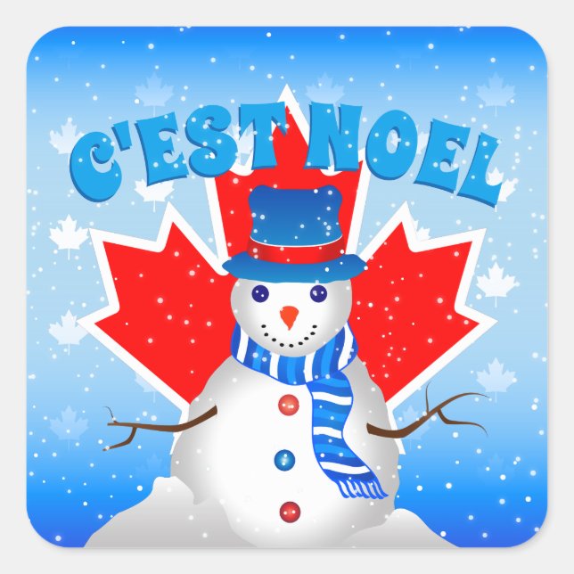 C'est Noel Snowman Canadian Maple Leaf Christmas Square Sticker (Front)