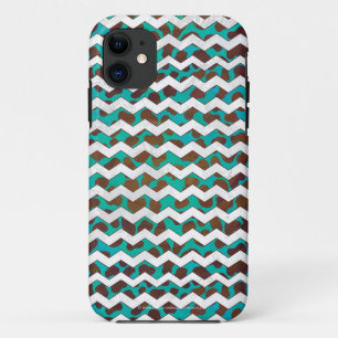 Cevron Dalmatian Brown and Teal iPhone 11 Case