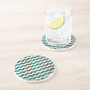 Cevron Dalmatian Brown and Teal Coaster