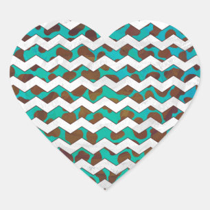 Cevron Dalmatian Brown and Teal Heart Sticker