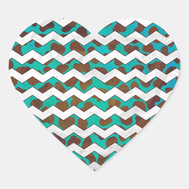 Cevron Dalmatian Brown and Teal Heart Sticker (Front)