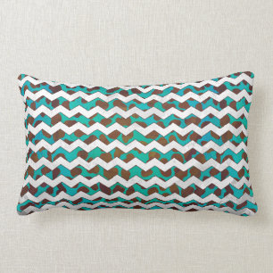 Cevron Dalmatian Brown and Teal Lumbar Cushion