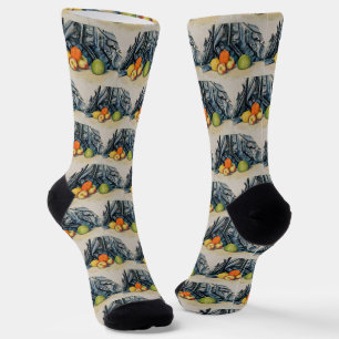 Cezanne Apples and Cloth Vintage Still Life Art Socks