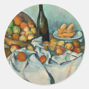 Cezanne Basket Apples Impressionism Art Classic Round Sticker