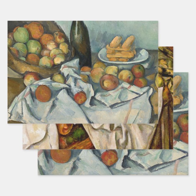 Cezanne Basket Apples Impressionism Art Wrapping Paper Sheet (Set)