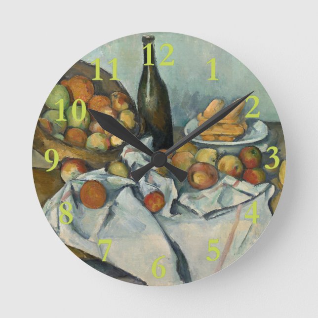Cezanne Basket of Apples Impressionist Painting Round Clock (Front)